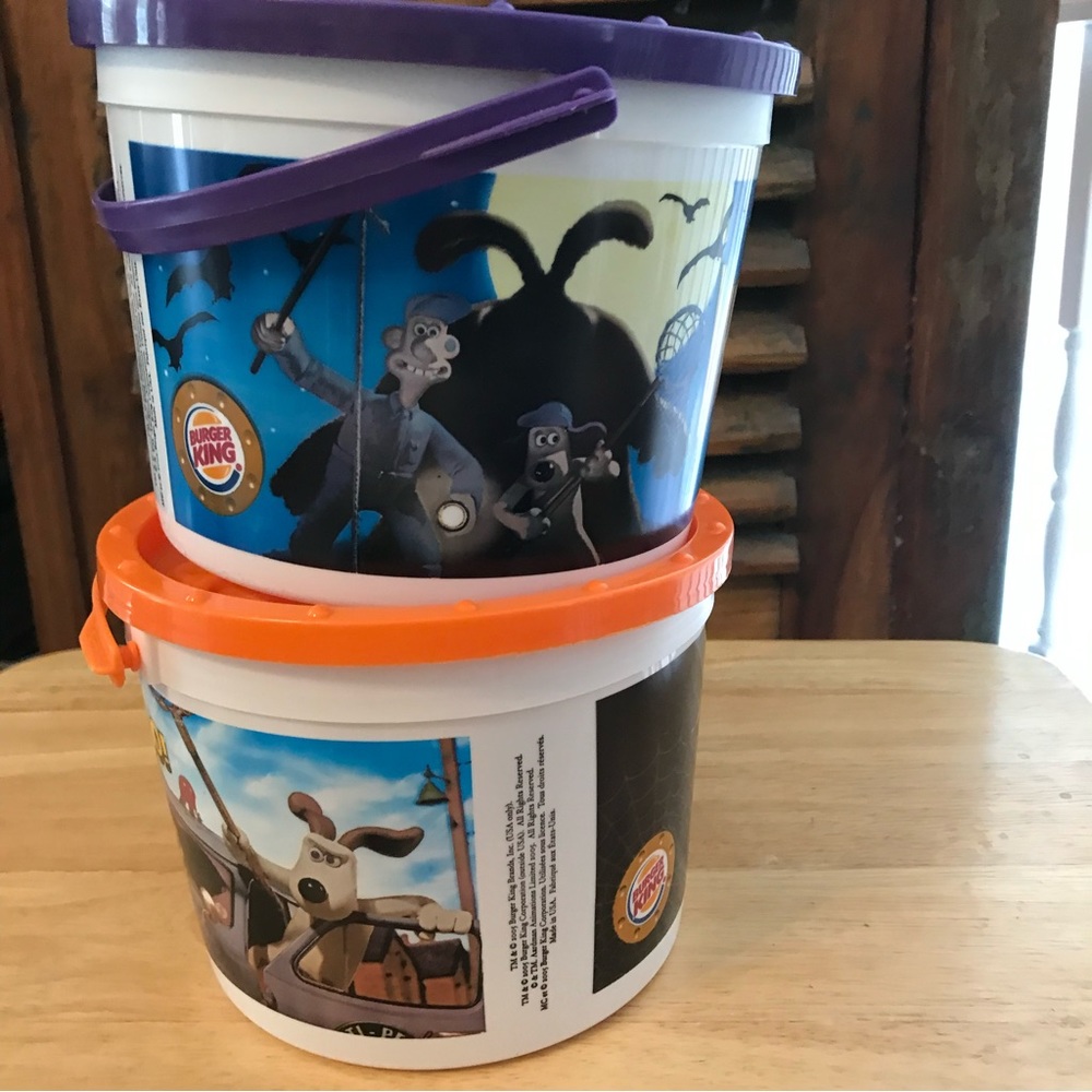 2 Burger King Halloween buckets. Wallace and Gromit designs